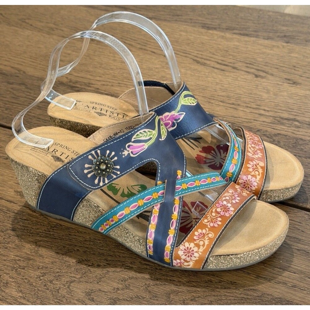 L'Artiste Spring Step Swan Wedge Sandal Women’s Sz US 11/EU 42 Multicolor Floral